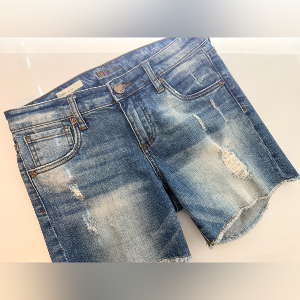Kut from the Kloth Distressed Light Blue Denim Jean Shorts
